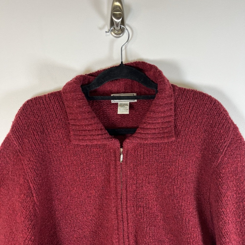 L.L. Bean Wool‎ Blend Sweater Women XL Red Knit Full Zip Fisherman Vintage - Picture 2 of 11